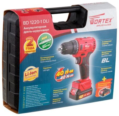 Дрель-шуруп. акк.  WORTEX BD 1220-1 DLi в чем.