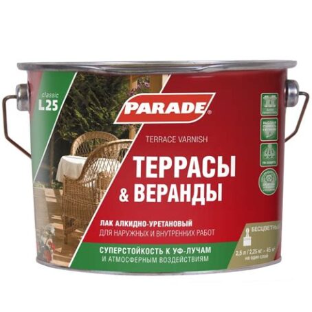 Лак террасы&веранды PARADE L25 Глянцев. 2.5л ЛАКРА 771
