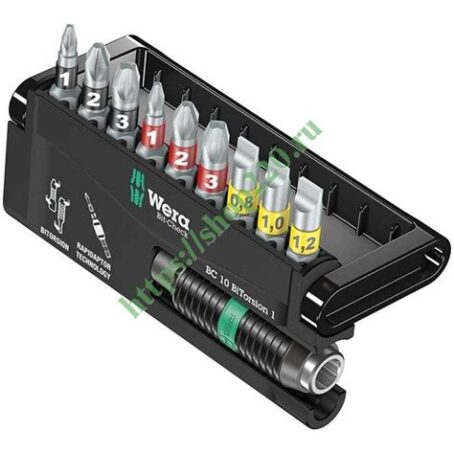 Набор бит 10 предметов: Ph1,2,3, Pz1,2,3, шестигран. 4мм, Torx 30, шлиц 5х25мм 490010