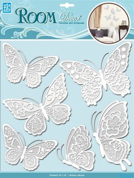 Стикер RoomDecor CBA 1402 (мерцающие бабочки - белые)