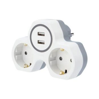 Двойник электр. 16А с/з, защит. шторки +2 USB порта, 2,4А белый REXANT 11-1089