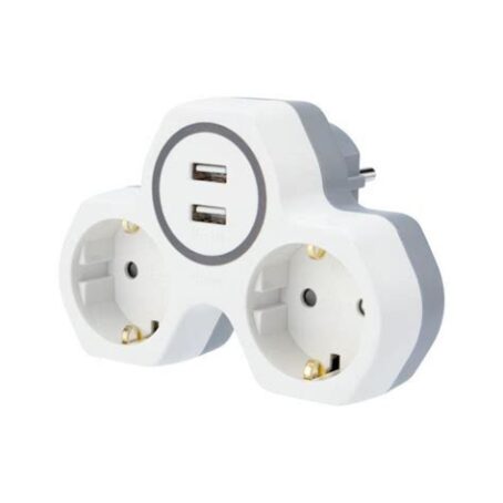 Двойник электр. 16А с/з, защит. шторки +2 USB порта, 2,4А белый REXANT 11-1089