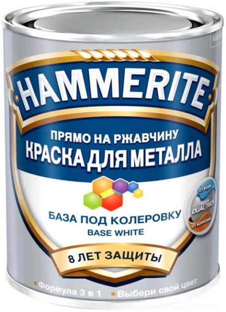 Краска Хаммерайт д/металла интер. база ВС бесц.под колеровку 0,9л