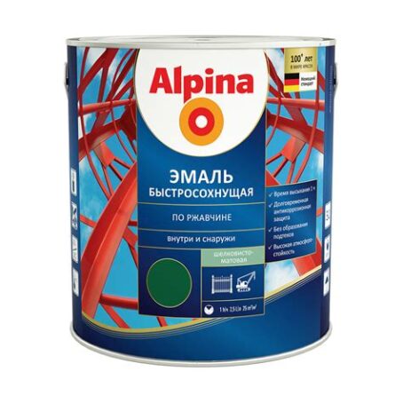 Грунт-эмаль ALPINA  быстросохн. по ржавчине зеленый полумат. 2,5л 54090