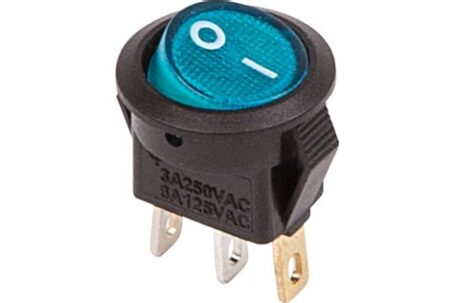 Выключатель клавишн.круглый 250V3A(3c) ON-OFF синий c подсветкой Micro REXANT   362531