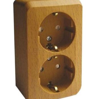 Розетка 2-м ОП Этюд Дача 16А с/з з/ш бук SchE РА16-008Т