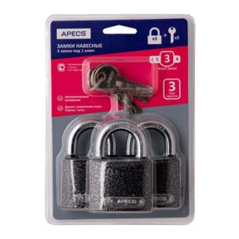 Замок навесной Apecs PD-01-50 Blister (3Locks+5Keys) 13694