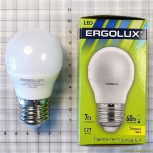 Лампа эл. светод. шар Ergolux LED-G45-7W-E27-3K 7Вт Е27 3000К 42297