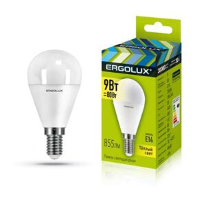 Лампа эл. светод. шар Ergolux LED-G45-9W-E14-3K 9Вт Е14 3000К 49298