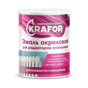 Эмаль акриловая д/радиаторов супербелая 1кг KRAFOR