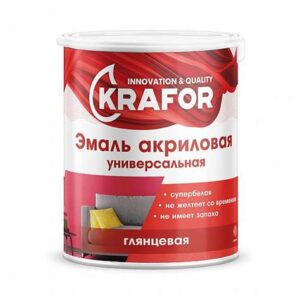 Эмаль акриловая глянец.супербелая 1кг KRAFOR 44981