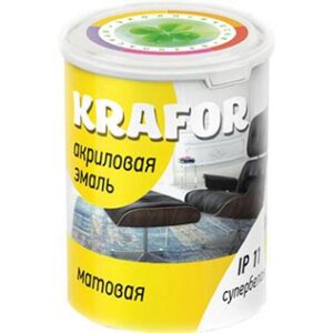 Эмаль акриловая матов. супербелая 1кг KRAFOR 44985