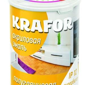 Эмаль акриловая п/глянец.супербелая 1кг KRAFOR 44983